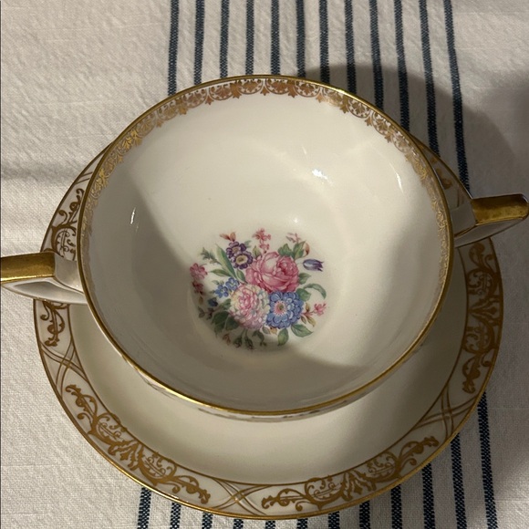 Kpm Hand Painted Cup - Etsy Luxurious KPM Gold and White  Set soup cup  and saucer with floral design